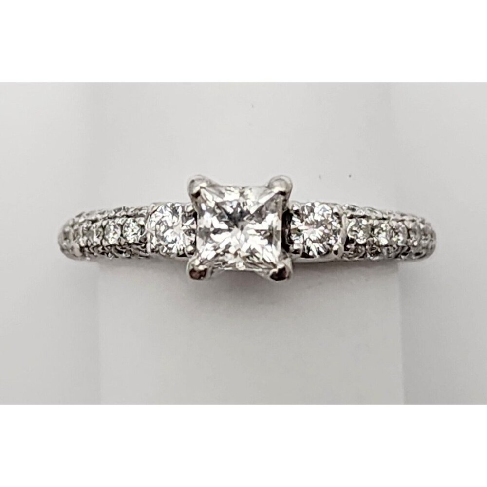 Unique 14K Karat Solid White Gold Princess Cut Diamond Engagement Ring Size 7.25